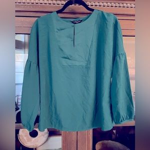 NWT BANANA REPUBLICAN BLOUSE GREEN TUNIC TOP MEDIUM PETITE